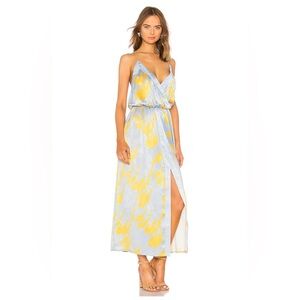 House of Harlow 1960 Light Blue and Yellow Printed Wrap Maxi Dress